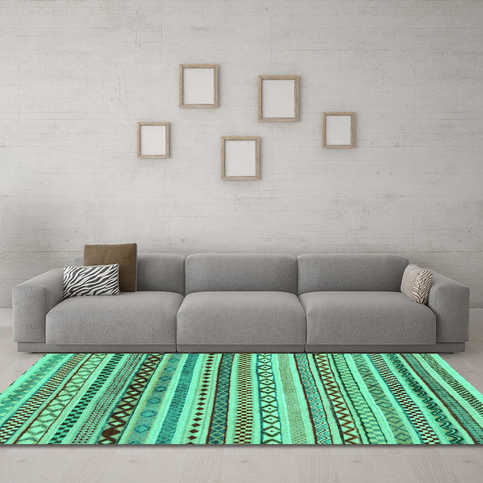 Machine Washable Abstract Turquoise Modern Area Rugs in a Living Room,, wshabs2226turq