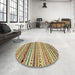 Round Machine Washable Abstract Chrome Gold Yellow Rug in a Office, wshabs2226