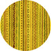 Round Abstract Yellow Modern Rug, abs2226yw