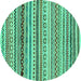 Round Machine Washable Abstract Turquoise Modern Area Rugs, wshabs2226turq