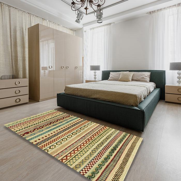Machine Washable Abstract Chrome Gold Yellow Rug in a Bedroom, wshabs2226