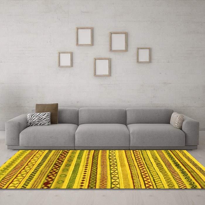 Machine Washable Abstract Yellow Modern Rug in a Living Room, wshabs2226yw
