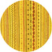 Round Machine Washable Abstract Yellow Modern Rug, wshabs2227yw