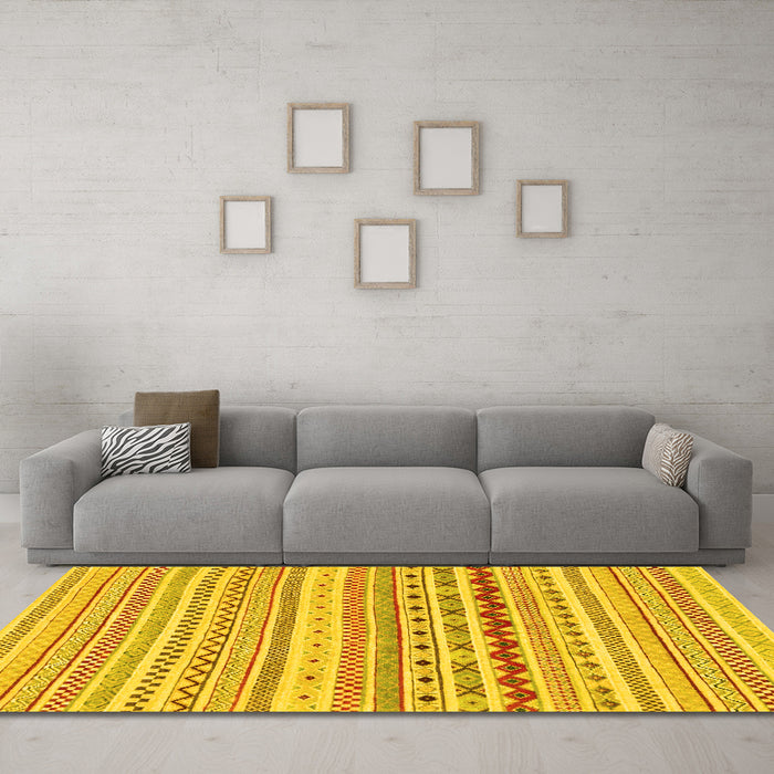 Machine Washable Abstract Yellow Modern Rug in a Living Room, wshabs2227yw