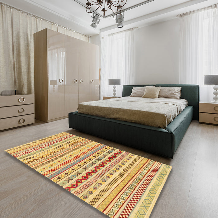 Machine Washable Abstract Chocolate Brown Rug in a Bedroom, wshabs2227