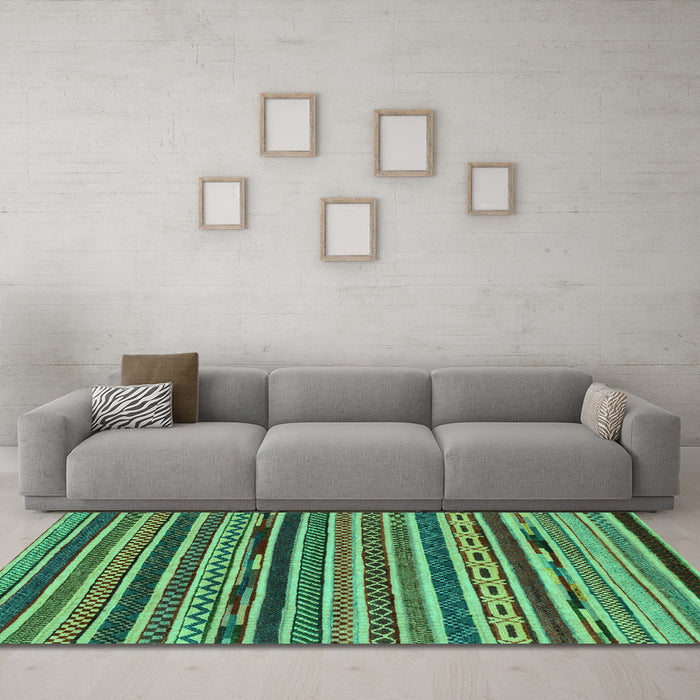 Machine Washable Southwestern Turquoise Country Area Rugs in a Living Room,, wshabs2228turq