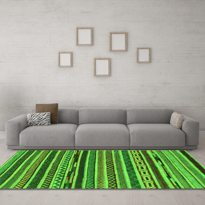 Machine Washable Southwestern Green Country Area Rugs in a Living Room,, wshabs2228grn