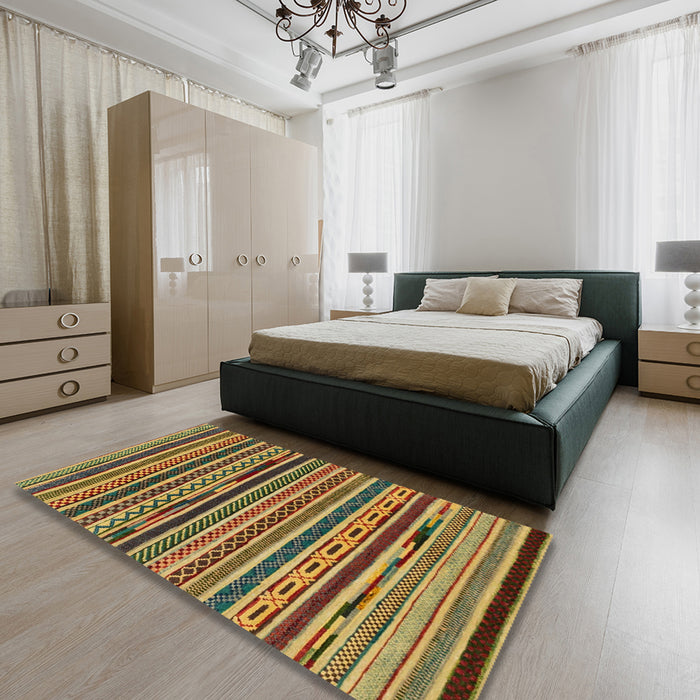 Abstract Gold Southwestern Rug in a Bedroom, abs2228
