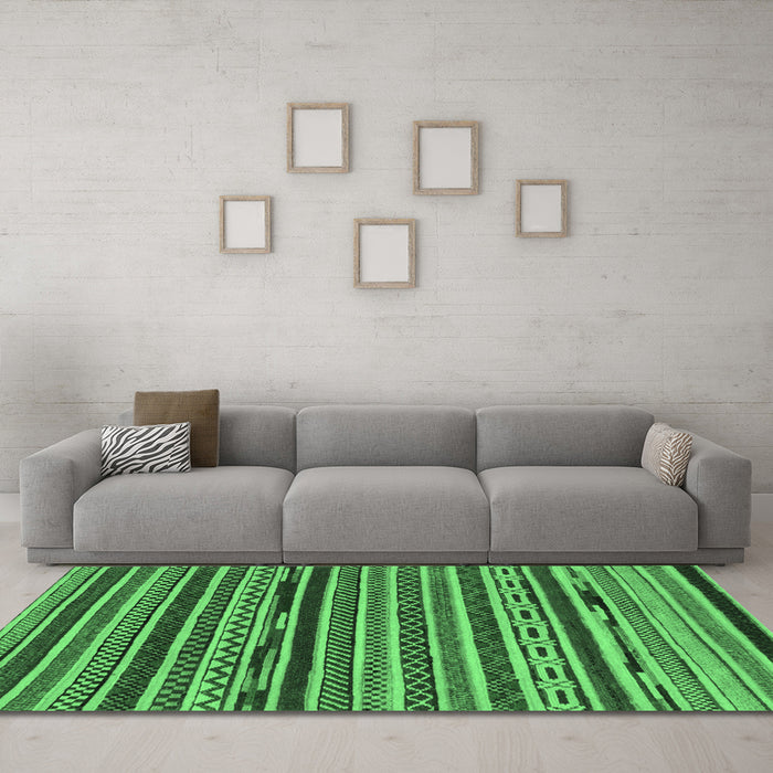 Machine Washable Southwestern Emerald Green Country Area Rugs in a Living Room,, wshabs2228emgrn