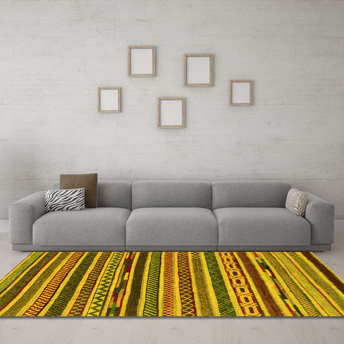 Machine Washable Southwestern Yellow Country Rug in a Living Room, wshabs2228yw