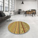 Round Abstract Saffron Yellow Modern Rug in a Office, abs2229