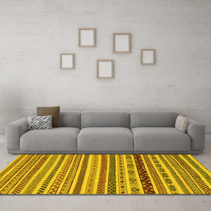 Machine Washable Abstract Yellow Modern Rug in a Living Room, wshabs2229yw
