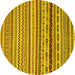 Round Machine Washable Abstract Yellow Modern Rug, wshabs2229yw