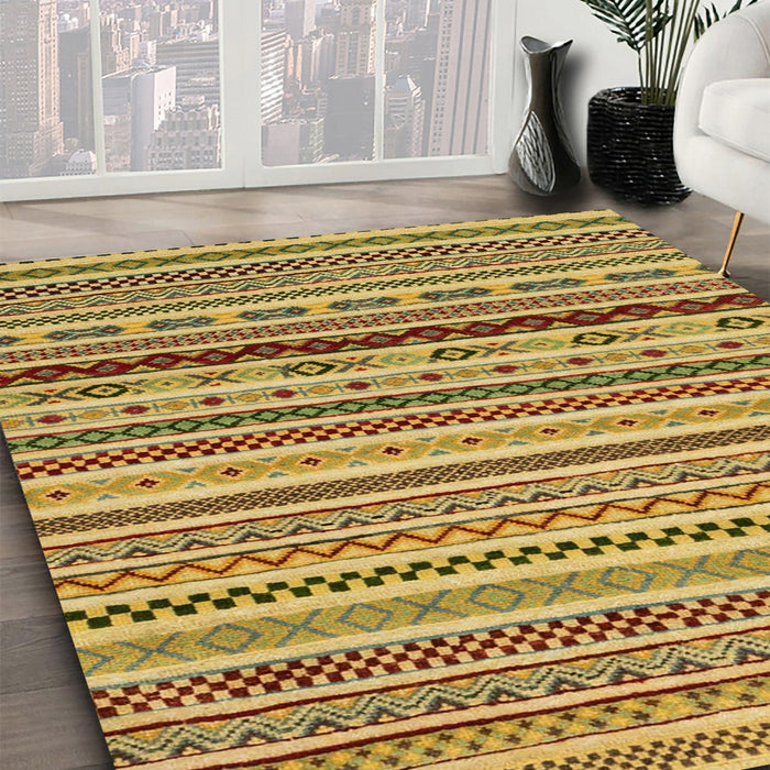 Machine Washable Abstract Saffron Yellow Rug in a Family Room, wshabs2229