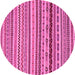 Round Machine Washable Abstract Pink Modern Rug, wshabs2229pnk