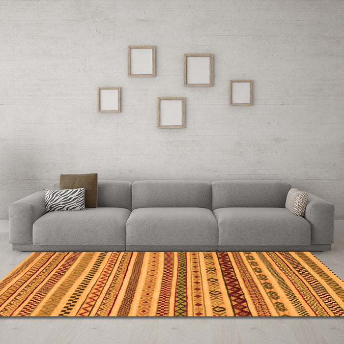 Machine Washable Abstract Orange Modern Area Rugs in a Living Room, wshabs2229org