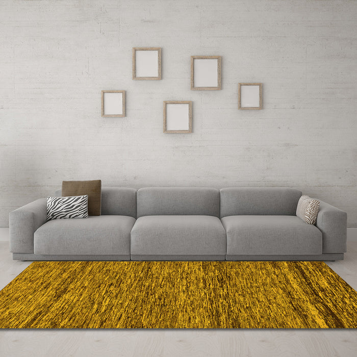Machine Washable Abstract Yellow Modern Rug in a Living Room, wshabs222yw