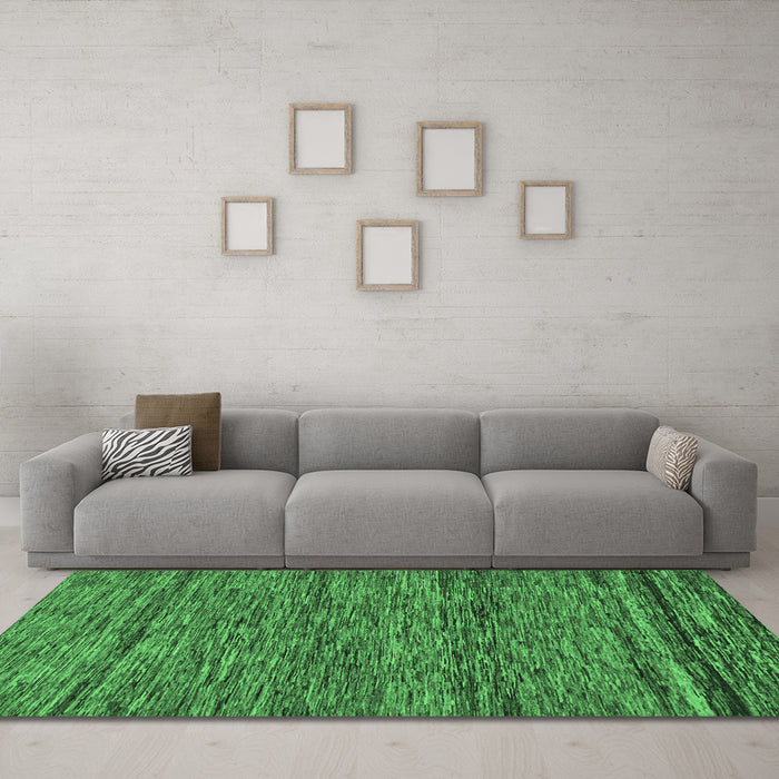 Machine Washable Abstract Emerald Green Modern Area Rugs in a Living Room,, wshabs222emgrn