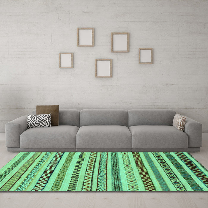 Machine Washable Abstract Turquoise Modern Area Rugs in a Living Room,, wshabs2230turq
