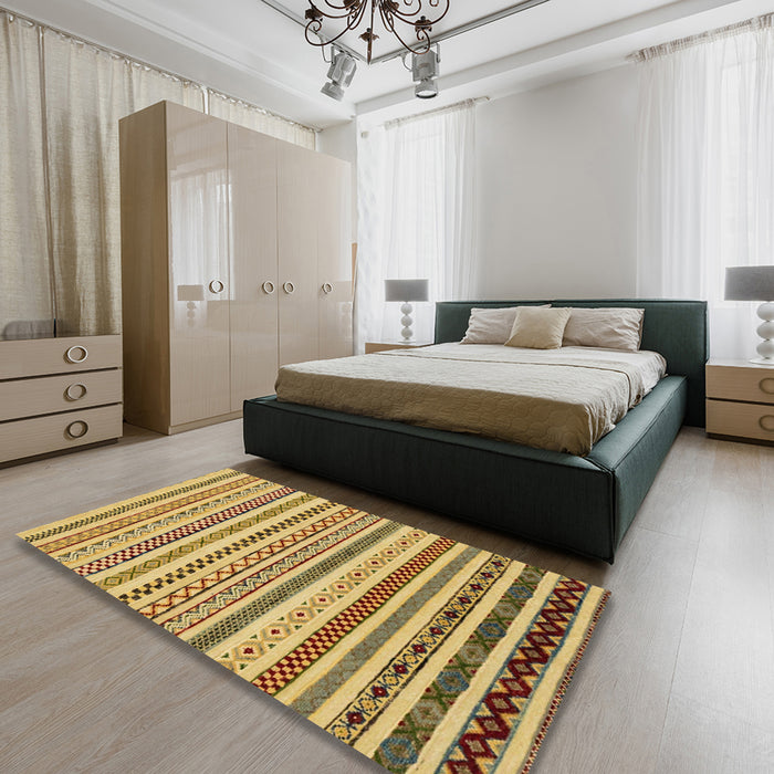 Abstract Light Brown Modern Rug in a Bedroom, abs2230
