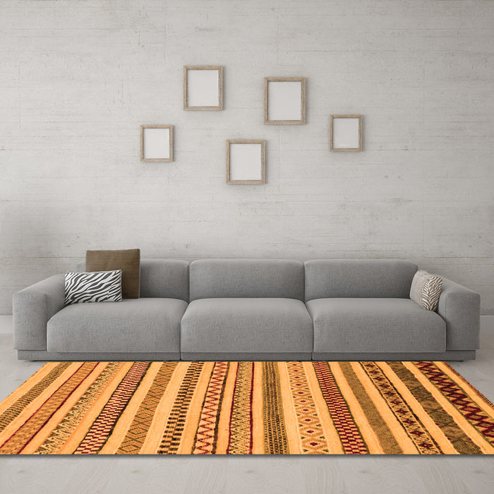 Machine Washable Abstract Orange Modern Area Rugs in a Living Room, wshabs2230org