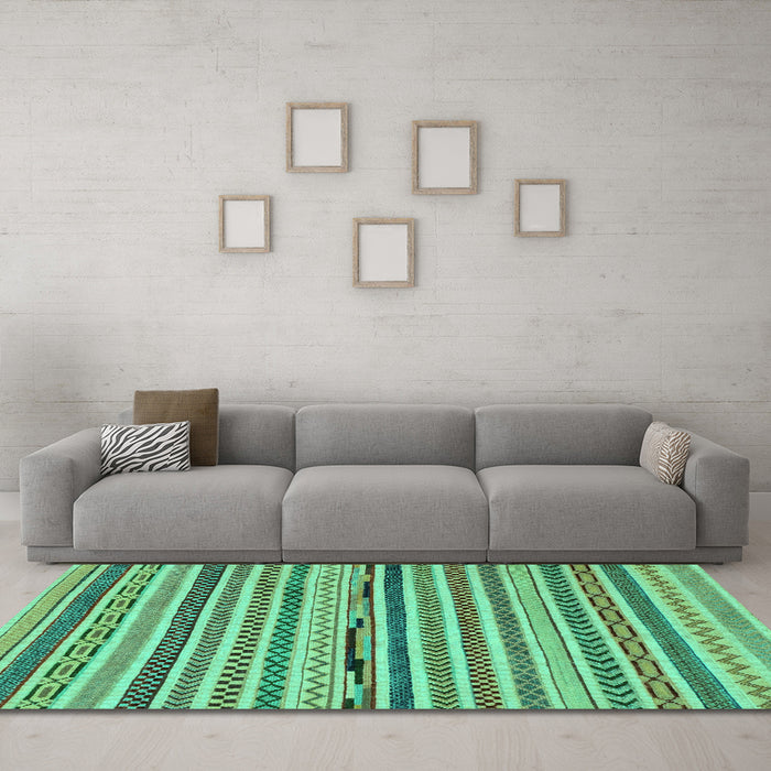 Machine Washable Abstract Turquoise Modern Area Rugs in a Living Room,, wshabs2231turq