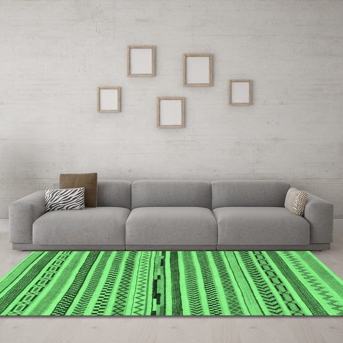 Machine Washable Abstract Emerald Green Modern Area Rugs in a Living Room,, wshabs2231emgrn