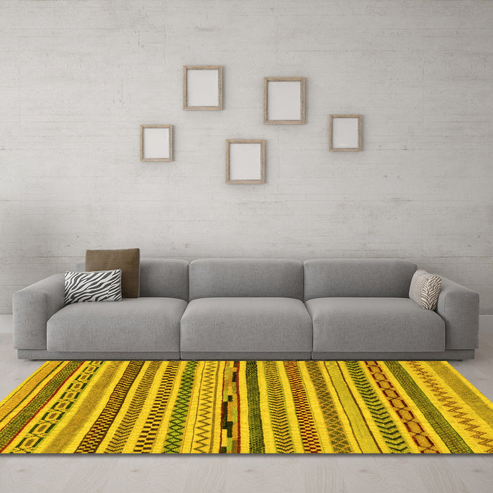 Machine Washable Abstract Yellow Modern Rug in a Living Room, wshabs2231yw