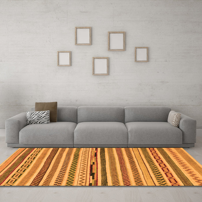Machine Washable Abstract Orange Modern Area Rugs in a Living Room, wshabs2231org