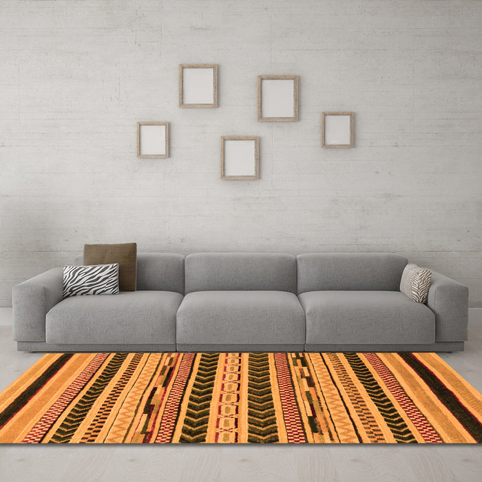 Machine Washable Abstract Orange Modern Area Rugs in a Living Room, wshabs2232org
