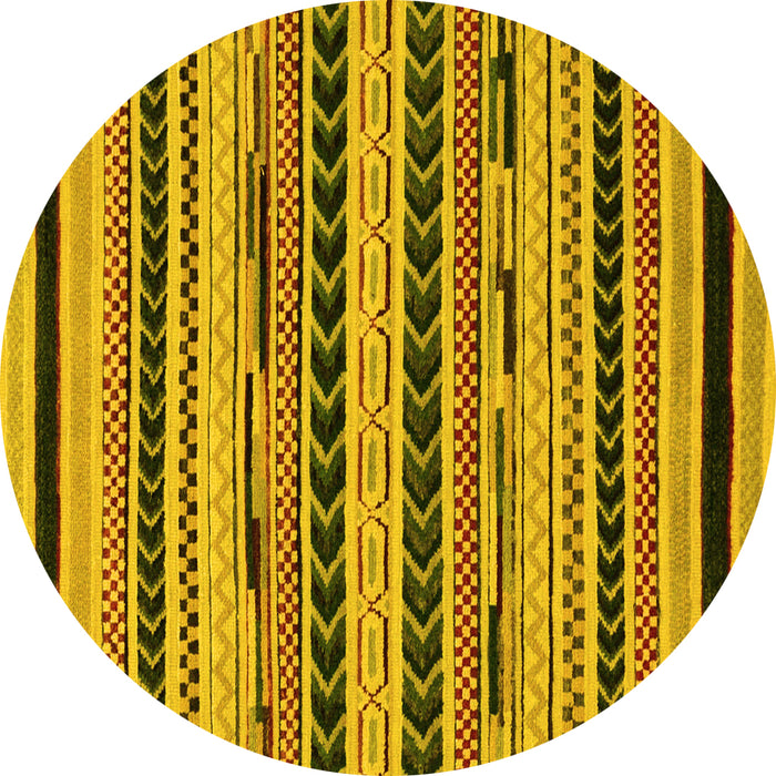 Round Machine Washable Abstract Yellow Modern Rug, wshabs2232yw