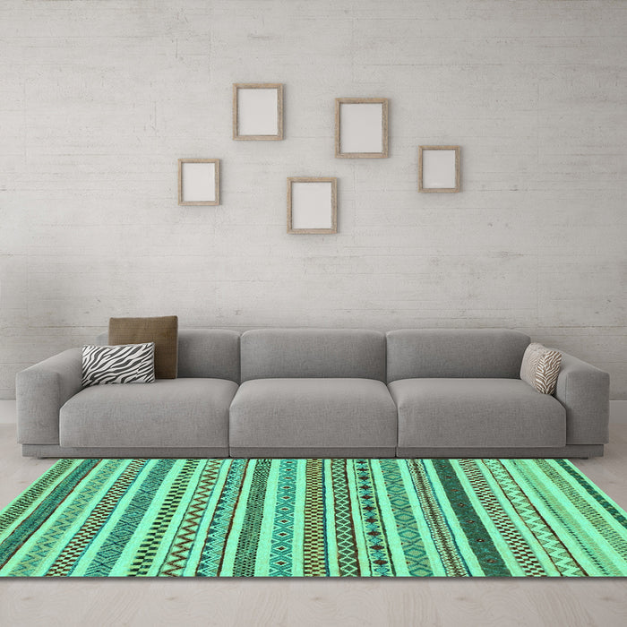 Machine Washable Abstract Turquoise Modern Area Rugs in a Living Room,, wshabs2233turq