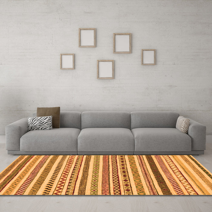 Machine Washable Abstract Orange Modern Area Rugs in a Living Room, wshabs2233org