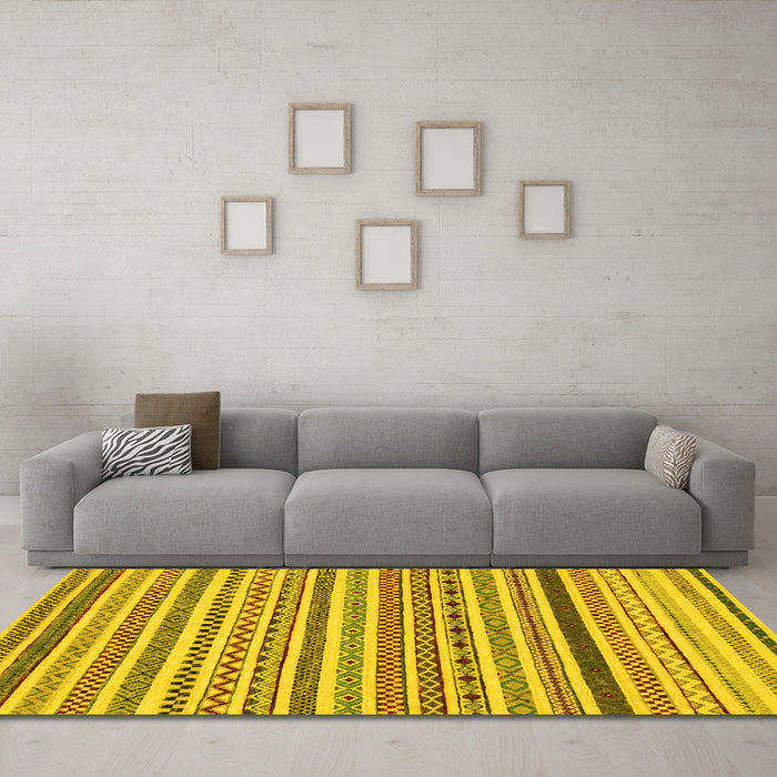 Machine Washable Abstract Yellow Modern Rug in a Living Room, wshabs2233yw