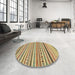 Round Abstract Chrome Gold Yellow Modern Rug in a Office, abs2233