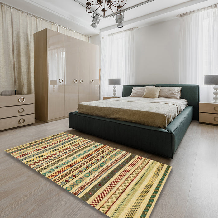Abstract Chrome Gold Yellow Modern Rug in a Bedroom, abs2233