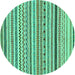 Round Machine Washable Abstract Turquoise Modern Area Rugs, wshabs2233turq