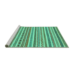 Sideview of Machine Washable Abstract Turquoise Modern Area Rugs, wshabs2233turq