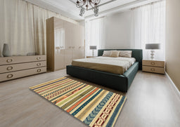 Abstract Chrome Gold Yellow Modern Rug in a Bedroom, abs2235