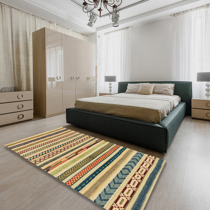 Abstract Chrome Gold Yellow Modern Rug in a Bedroom, abs2235