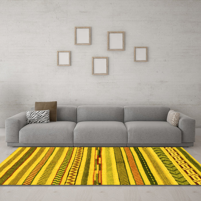 Machine Washable Abstract Yellow Modern Rug in a Living Room, wshabs2235yw