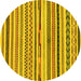 Round Machine Washable Abstract Yellow Modern Rug, wshabs2235yw