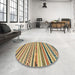 Round Abstract Chrome Gold Yellow Modern Rug in a Office, abs2235