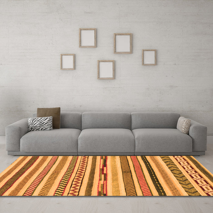 Machine Washable Abstract Orange Modern Area Rugs in a Living Room, wshabs2235org