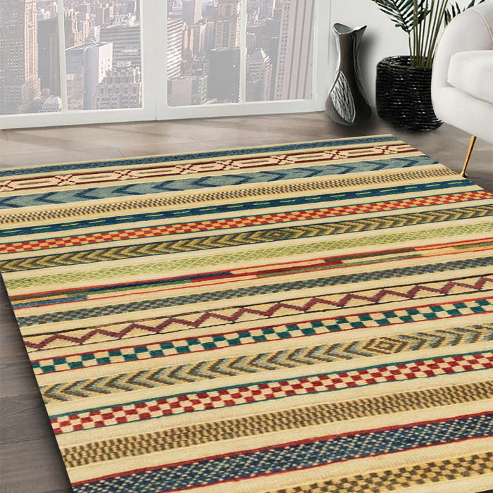 Abstract Chrome Gold Yellow Modern Rug in Family Room, abs2235
