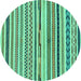 Round Machine Washable Abstract Turquoise Modern Area Rugs, wshabs2235turq