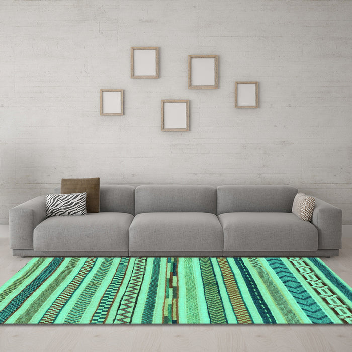 Machine Washable Abstract Turquoise Modern Area Rugs in a Living Room,, wshabs2235turq