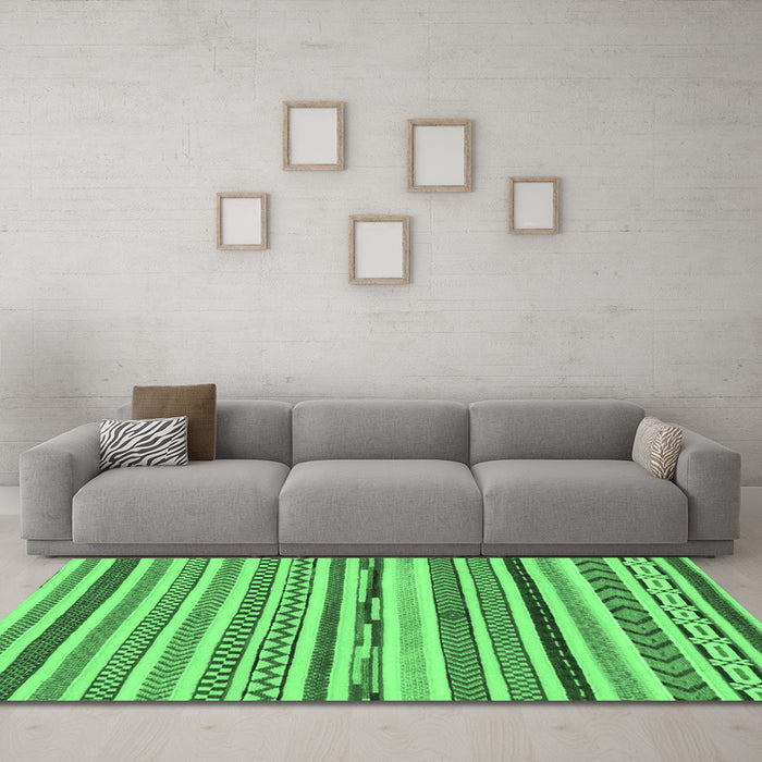 Machine Washable Abstract Emerald Green Modern Area Rugs in a Living Room,, wshabs2235emgrn