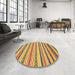 Round Machine Washable Abstract Light Brown Rug in a Office, wshabs2236