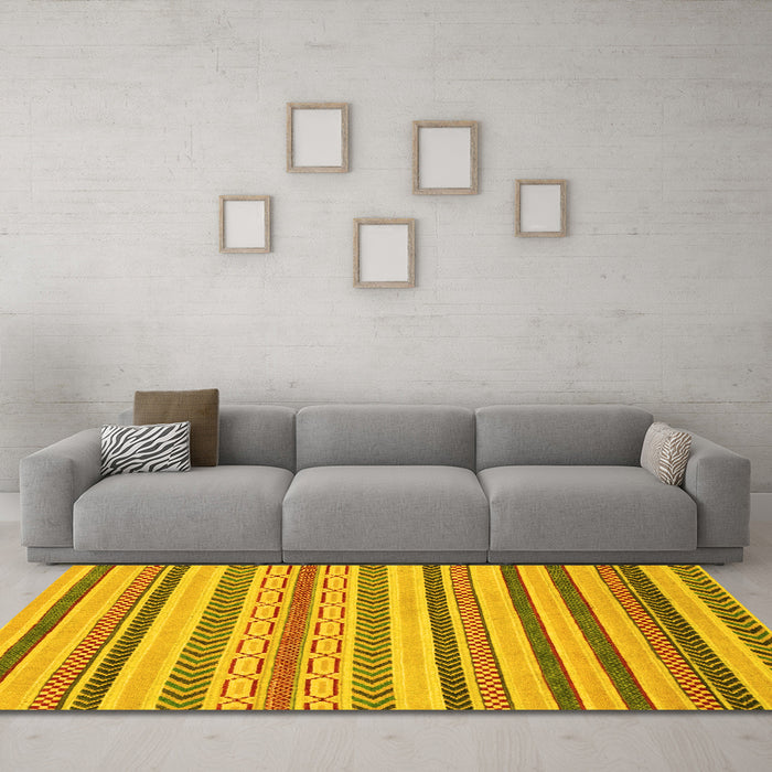 Machine Washable Abstract Yellow Modern Rug in a Living Room, wshabs2236yw